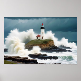 Poster Paysage du phare Côte Océan Vagues Calme Mer