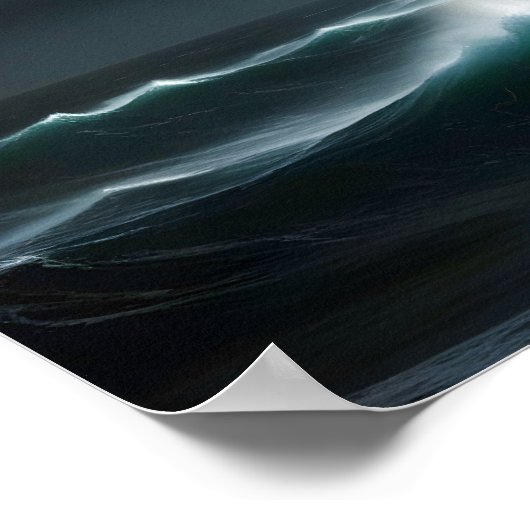 Poster Paysage du phare Côte Océan Vagues Nuit Mer (Coin)