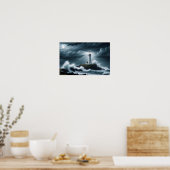 Poster Paysage du phare Côte Océan Vagues Nuit Mer (Cuisine)