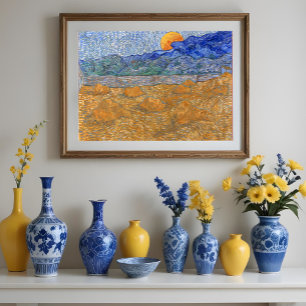 Poster Paysage du soir avec la lune montante par Van Gogh