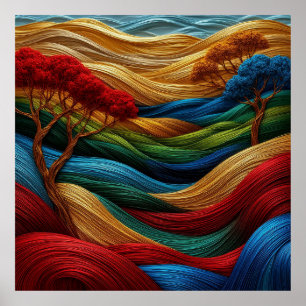 Poster Paysage dynamique avec des vagues colorées texturé