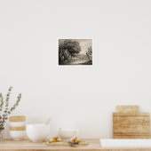 Poster Paysage en bois avec charrettes et figures (gravur (Cuisine)