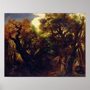 Poster Paysage en bois avec Hagar et l'Ange