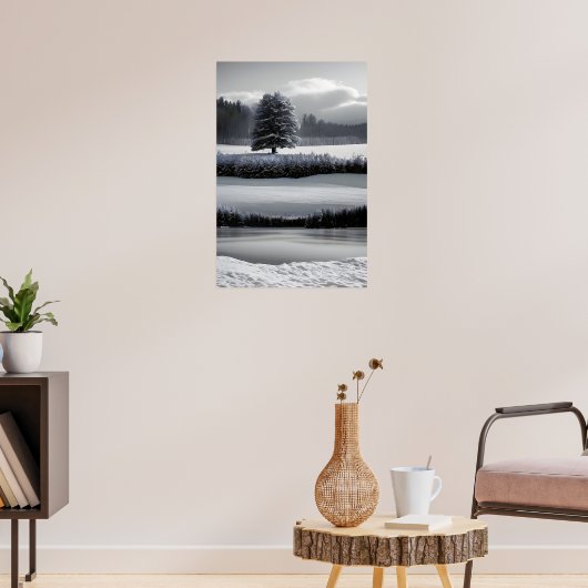 Poster Paysage et arbre d'hiver, noir et blanc - art (Salon 3)
