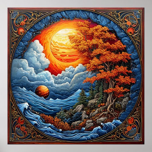 Poster Paysage Fantastique Abstrait Vibrant (Devant)