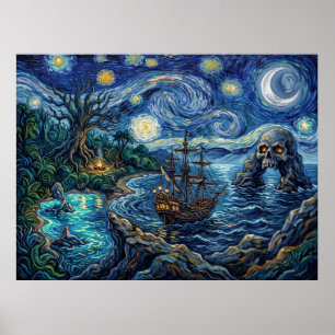 Poster Paysage fantastique de Neverland sous une nuit éto