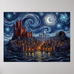 Poster Paysage Fantastique de Nuit Étoilée à Port-Réal