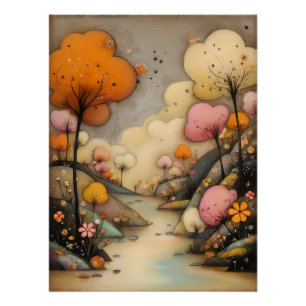 Poster paysage féerique avec des arbres abstraits