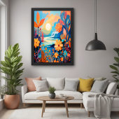 Poster Paysage floral au coucher du soleil Art de la natu