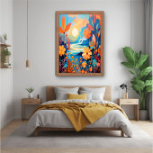 Poster Paysage floral au coucher du soleil Art de la natu