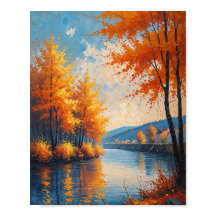 Paysage fluvial automnal vintage Art