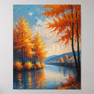Poster Paysage fluvial automnal vintage Art