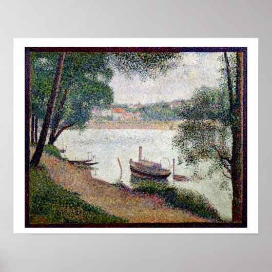 Poster Paysage fluvial avec bateau (Devant)
