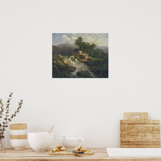 Poster Paysage forestier avec cascade (Cuisine)
