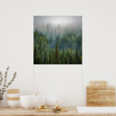 Poster Paysage forestier de pins brumeux (Cuisine)