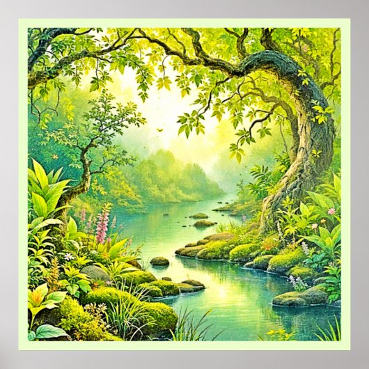 Poster Paysage forestier éclairé (Devant)