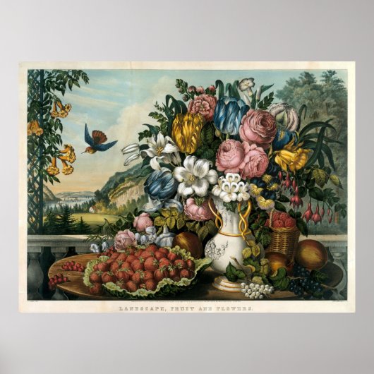 Poster Paysage Fruit Et Fleurs vintage Currier & Ives (Devant)