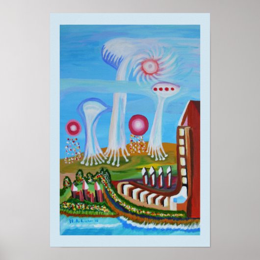 Poster Paysage futur avec OVNI (Devant)