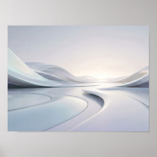 Poster Paysage futuriste vague blanc nacré