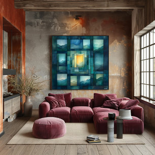 Poster Paysage géométrique Abstrait - Bleu et Or