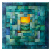 Poster Paysage géométrique - Coucher de soleil Turquoise  (Devant)