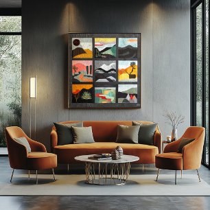 Poster Paysage géométrique en grille avec des couleurs mo