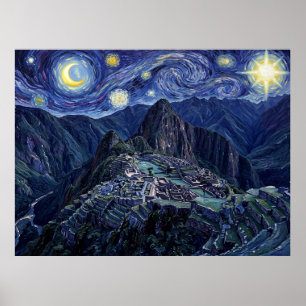 Poster Paysage Historique de Machu Picchu sous la Nuit Ét
