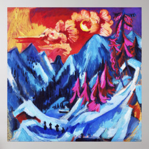 Poster Paysage hivernal au clair de lune Kirchner Beaux-A