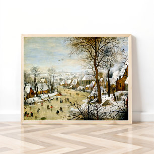 Poster Paysage hivernal avec patineurs de glace