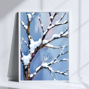 Poster Paysage hivernal Branches d'arbre enneigées Peinte