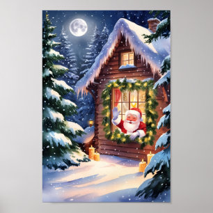 Poster Paysage hivernal confortable de père Noël