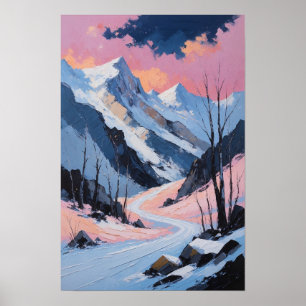 Poster Paysage hivernal de la route de la montagne enneig