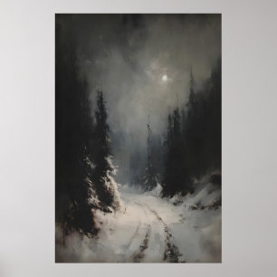 Poster Paysage hivernal lunatique imprimable chemin fores