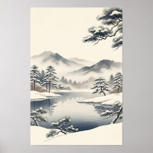 Poster Paysage hivernal minimaliste de style japonais