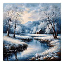 Paysage hivernal pittoresque Avec Cabine et ruisse
