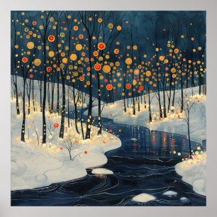 Poster Paysage hivernal Rivière Style impressionniste