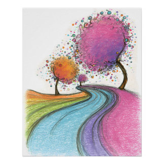Poster Paysage imaginaire aux couleurs vives avec chemin