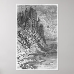 Poster Paysage Imaginaire avec ville et château