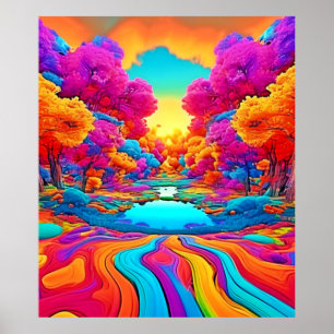 Poster Paysage Imaginaire coloré