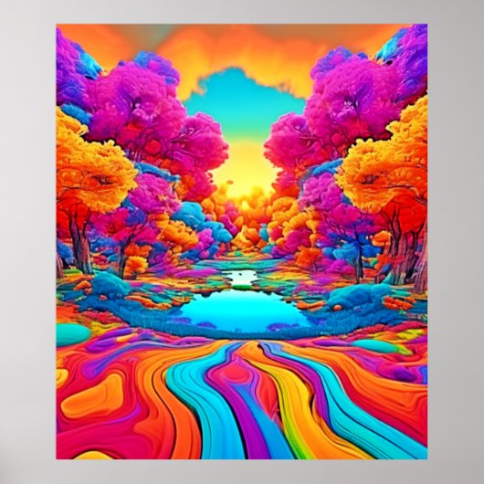Poster Paysage Imaginaire coloré (Devant)