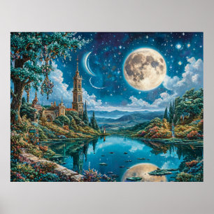 Poster Paysage Imaginaire enchanteur avec Château Lune
