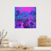 Poster Paysage impressioniste rose chaud et bleu (Cuisine)