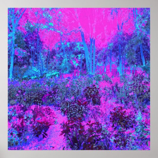 Poster Paysage impressioniste rose chaud et bleu (Devant)