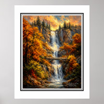 Paysage impressionniste de cascade automnale