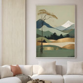 Poster Paysage Japandi Gold & Green Mountain