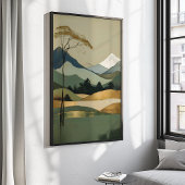 Poster Paysage Japandi Gold & Green Mountain