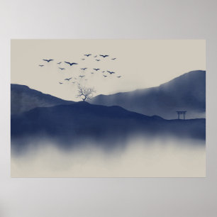 Poster Paysage japonais aquarelle