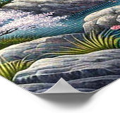 Poster Paysage japonais avec Pont, Koi et Sakura (Coin)