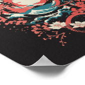 Poster Paysage japonais graphique soleil rouge pagode et (Coin)