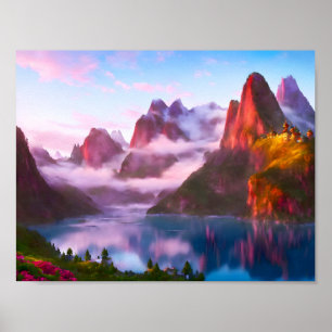 Poster Paysage lacustre entouré de montagnes